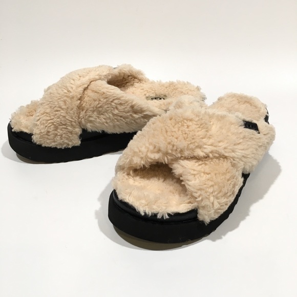 UGG Fuzz Sugar Cross Slide Women’s Sandals -Cream Natural -US 11 -NEW - Picture 5 of 7